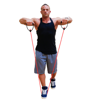Standing front lateral raise with resistance bands