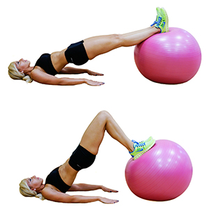 Lying hamstring curl on exercise ball