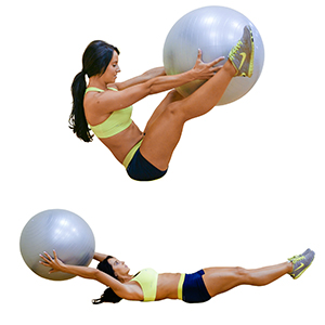 Stability ball v-pass exercise for a strong core